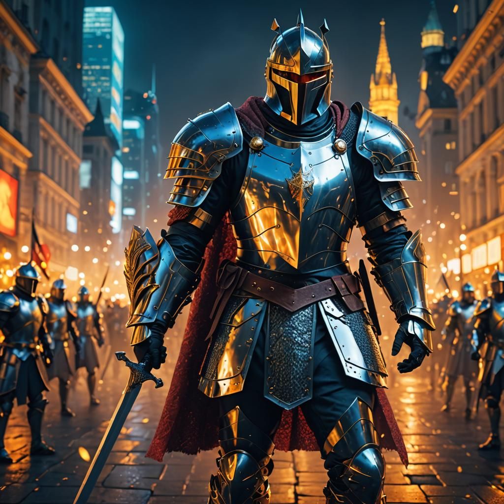 Democracy Knight Double Exposure Portrait in 3D