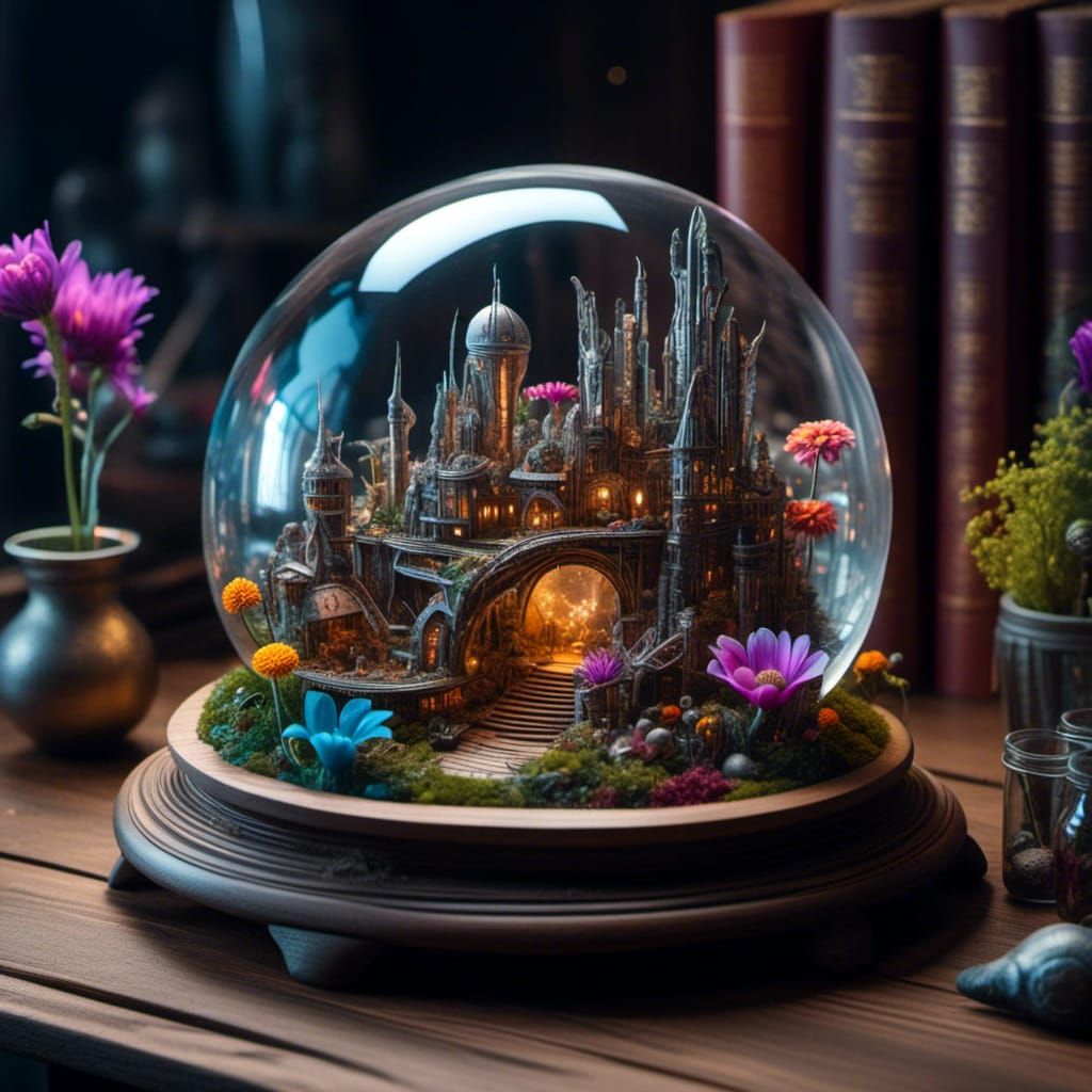 Magical Laboratory: Elven City Blooms in Glass Sphere