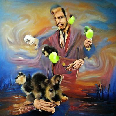 Vincent Price Juggling Puppies: Oil Painting
