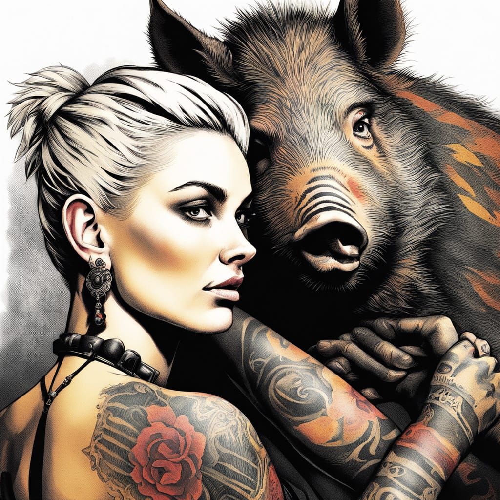 Dark Fantasy Boar Tattoo Fine Art Portrait