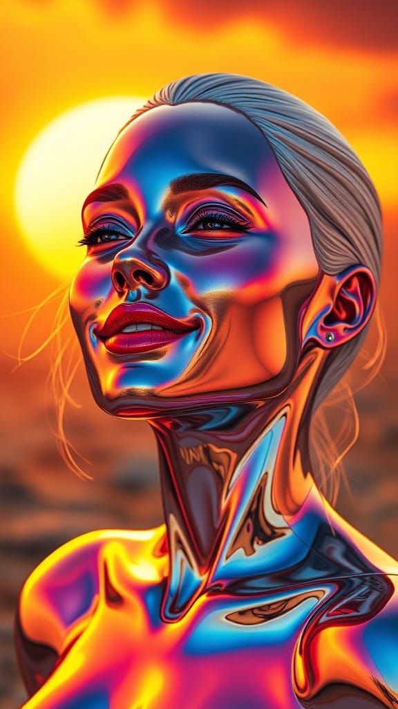 Chrome Woman in Metallic Gleam: Fantasy Concept Art