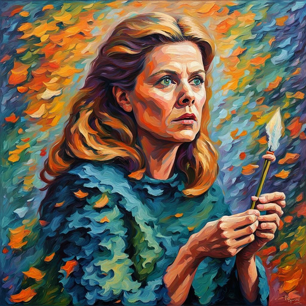 Elizabeth Montgomery Casting a Spell as Impasto Oil Painting