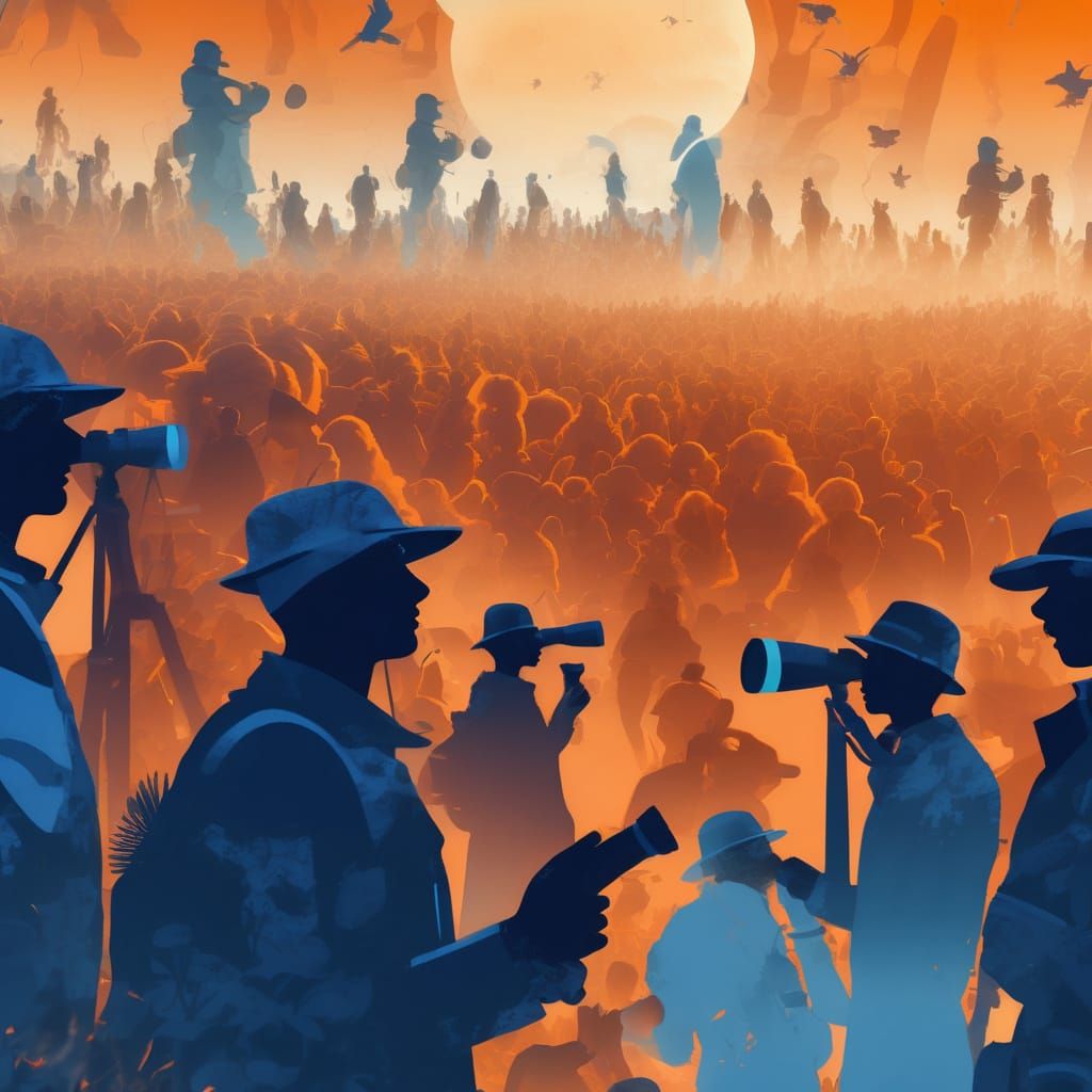 Modern Abstract Crowd Focus, Soft Blue Matte Painting