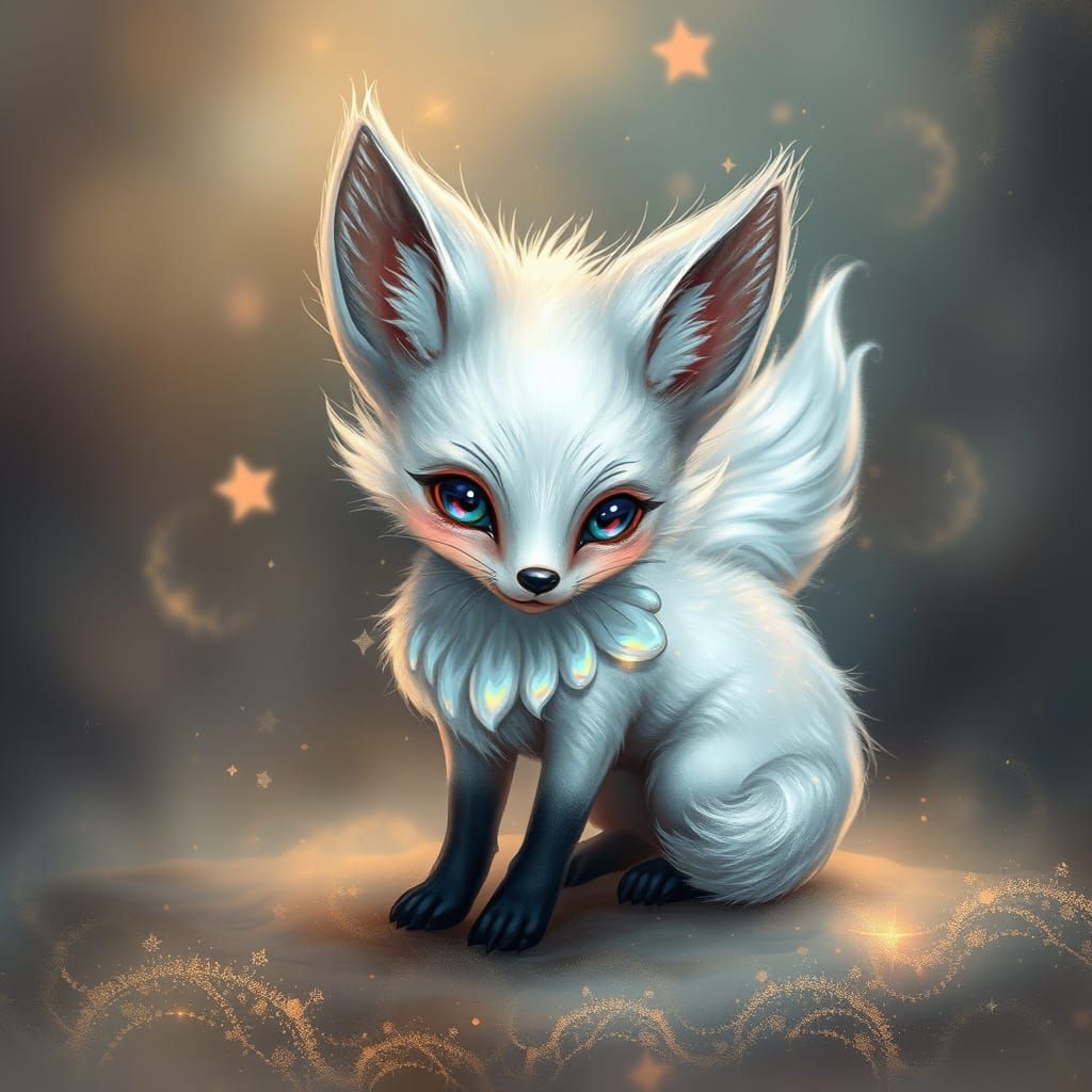 Whimsical Silver Spirit Fox in Ethereal Dreamscape