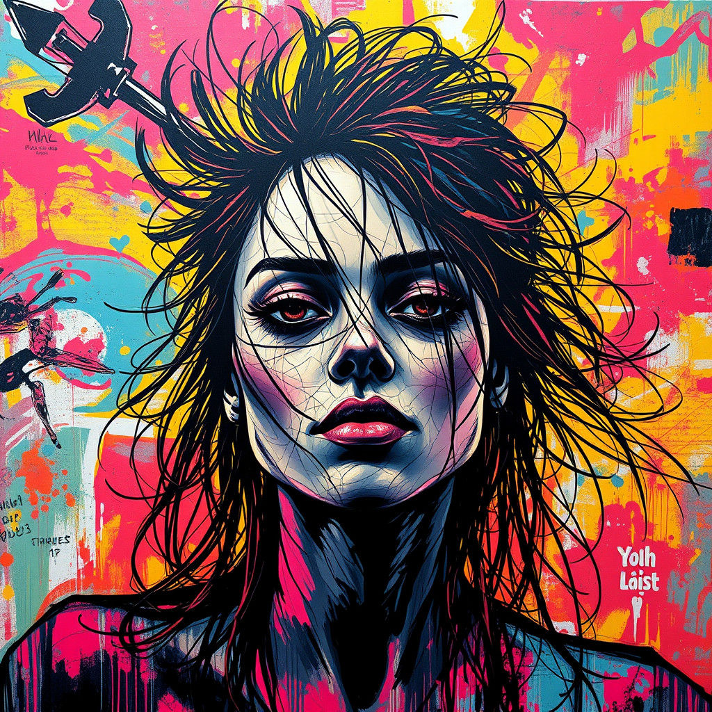 Dynamic Woman Portrait in Urban Street Art Style