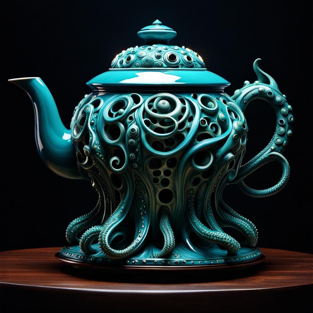 Eldritch Biomechanical Teapot: A Sci-Fi Ceramic Masterpiece
