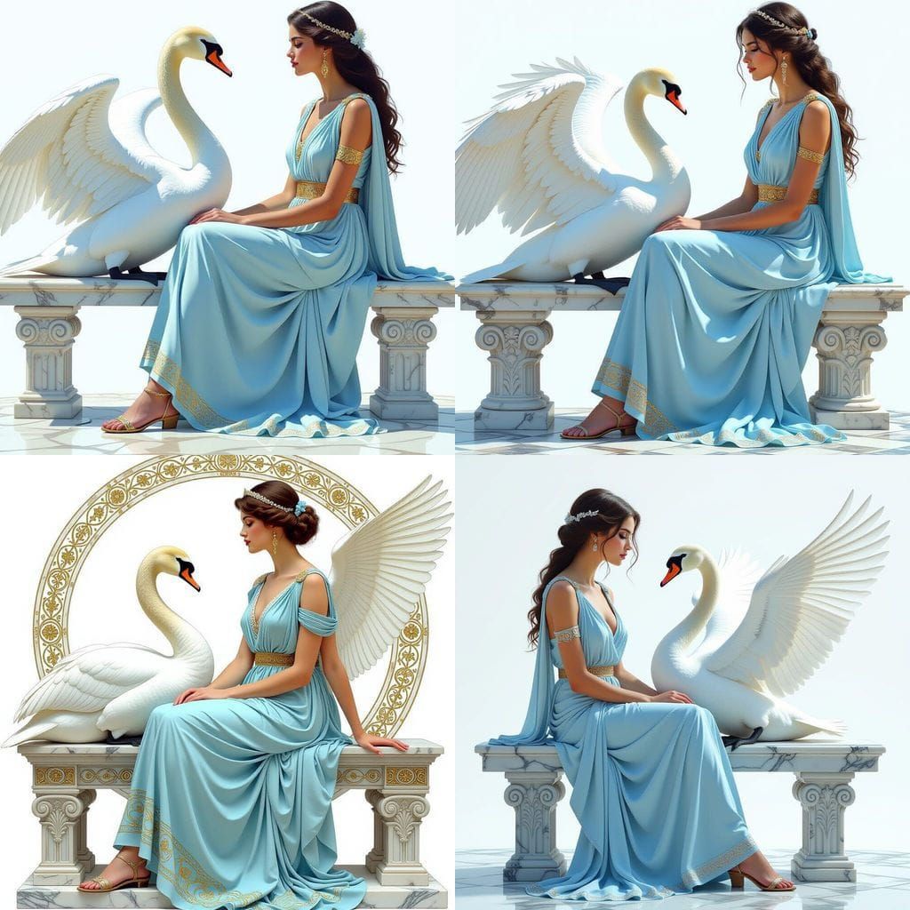 Greek Woman in Peplos with Swan on Marble Bench