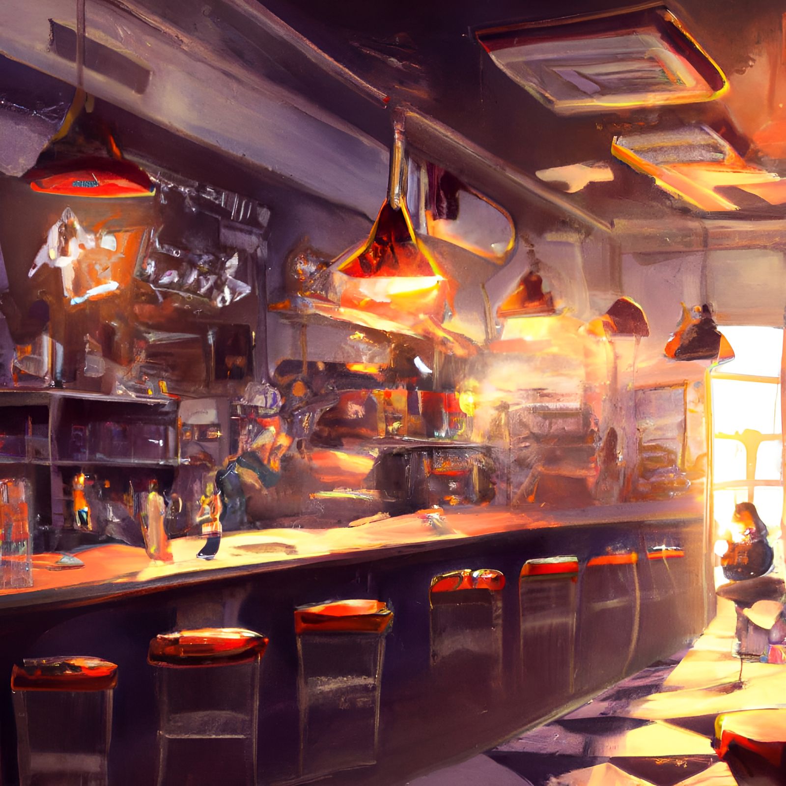 Bright and Detailed Café Scene: Digital Painting