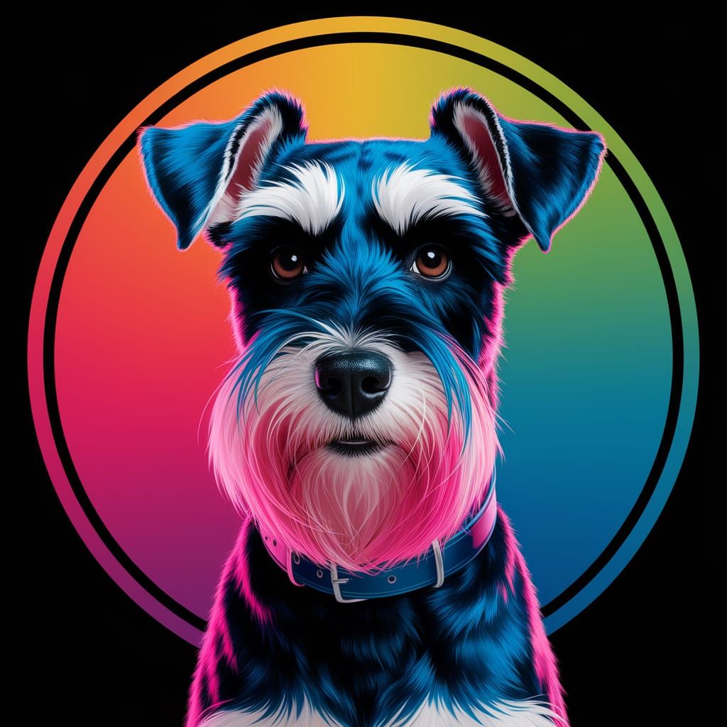 Vibrant Schnauzer Portrait in Neon Digital Art