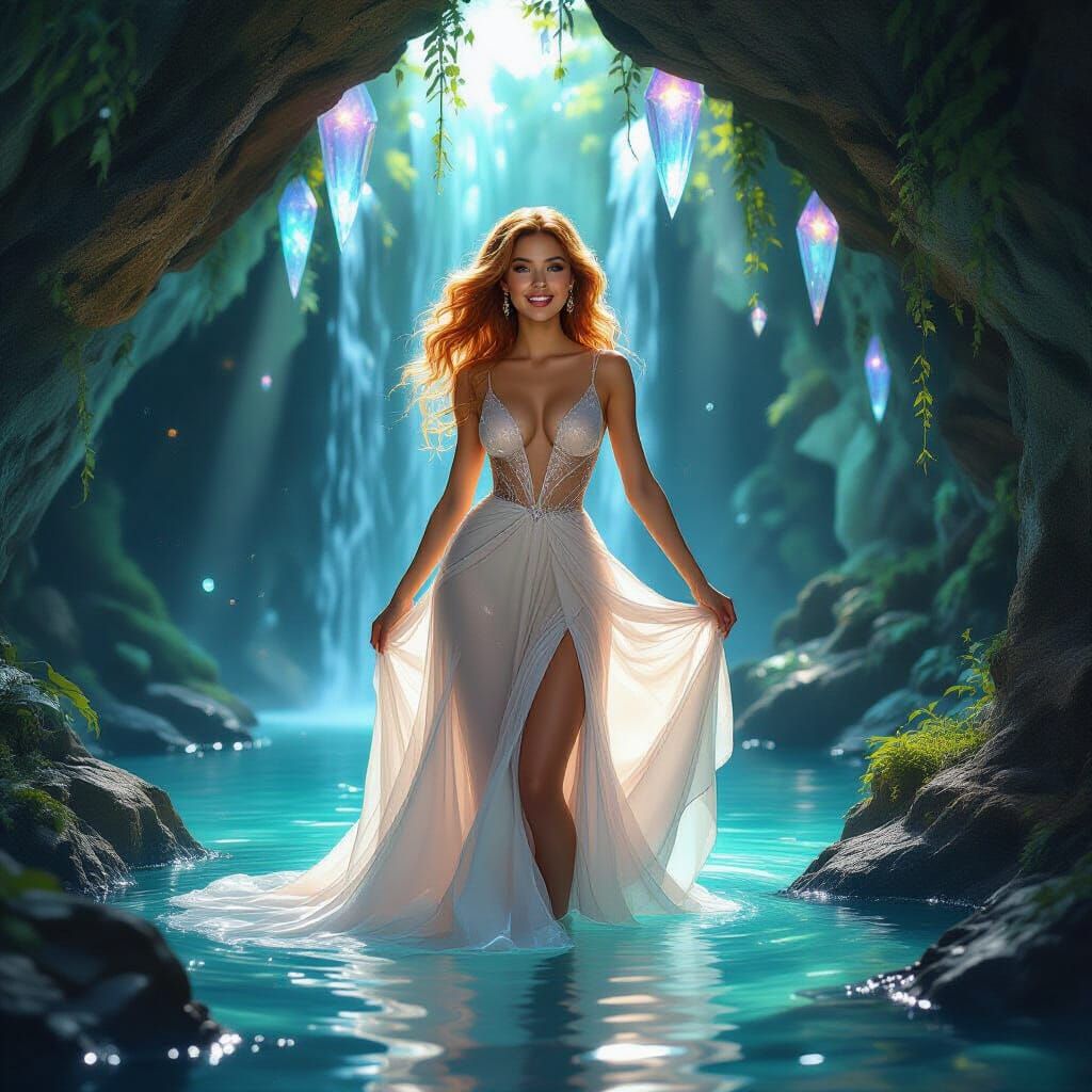 Bioluminescent Grotto: Rose Gold Hair in Hyperrealistic Styl...