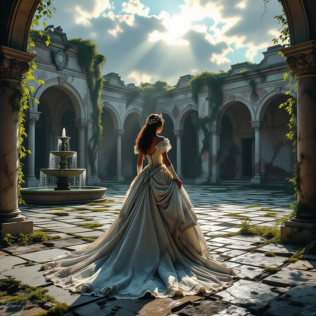 Ruined Princess in Abandoned Courtyard