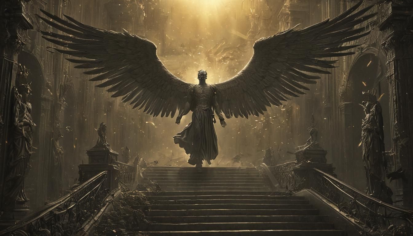 Lucifer at Heaven's Gate in Engraving Style