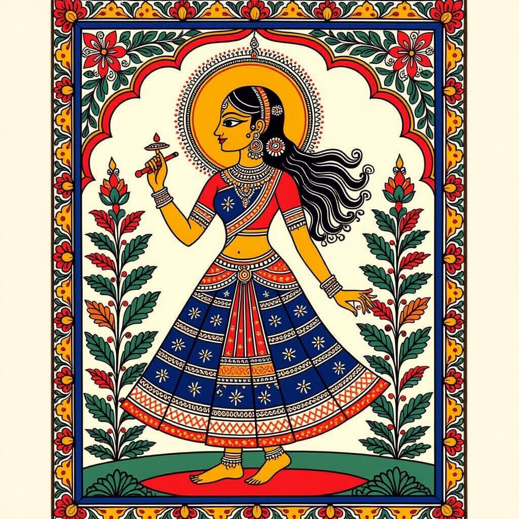 Madhubani Painting of an Elegant Lady