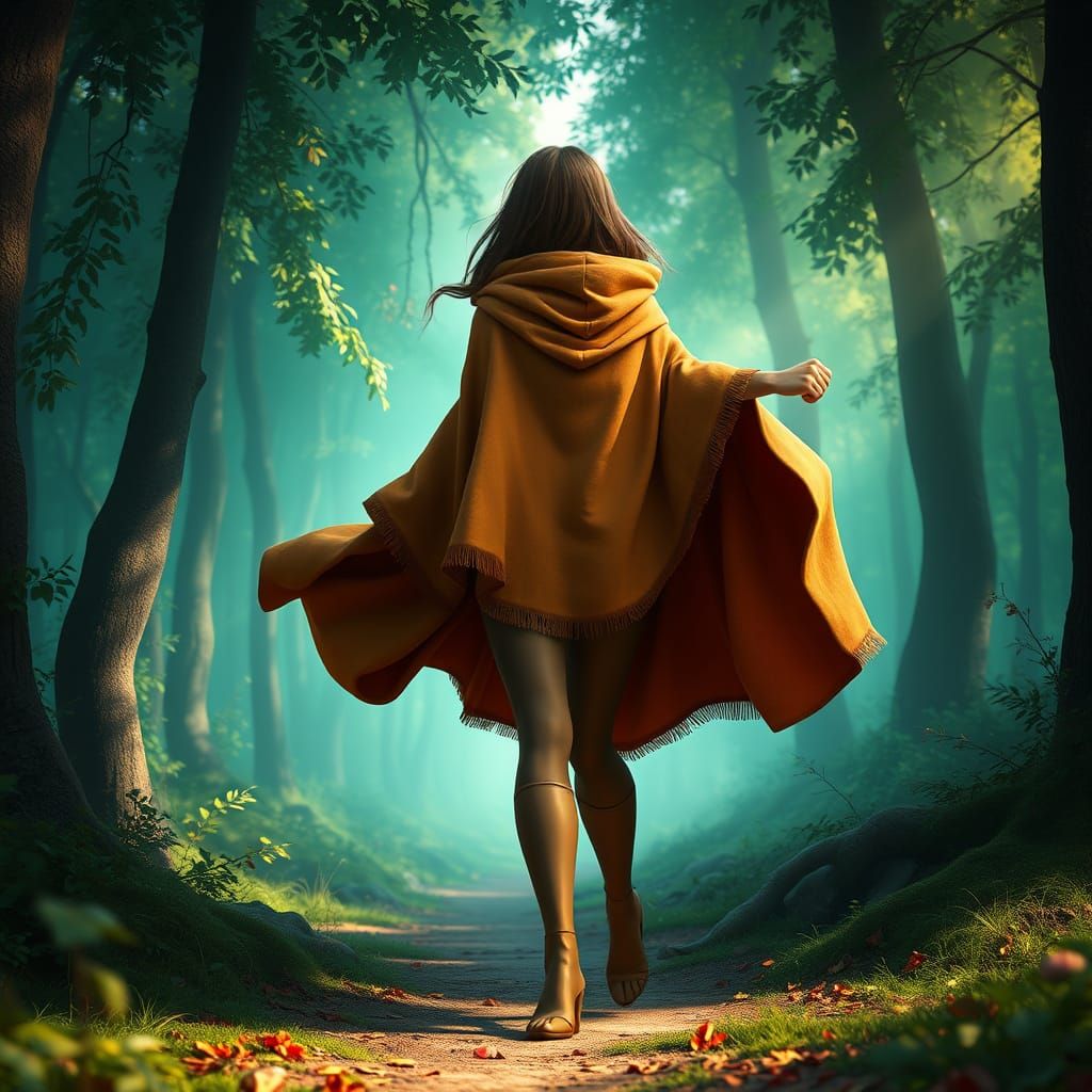 Mystical Forest Goddess in Vibrant, Dreamlike Landscape