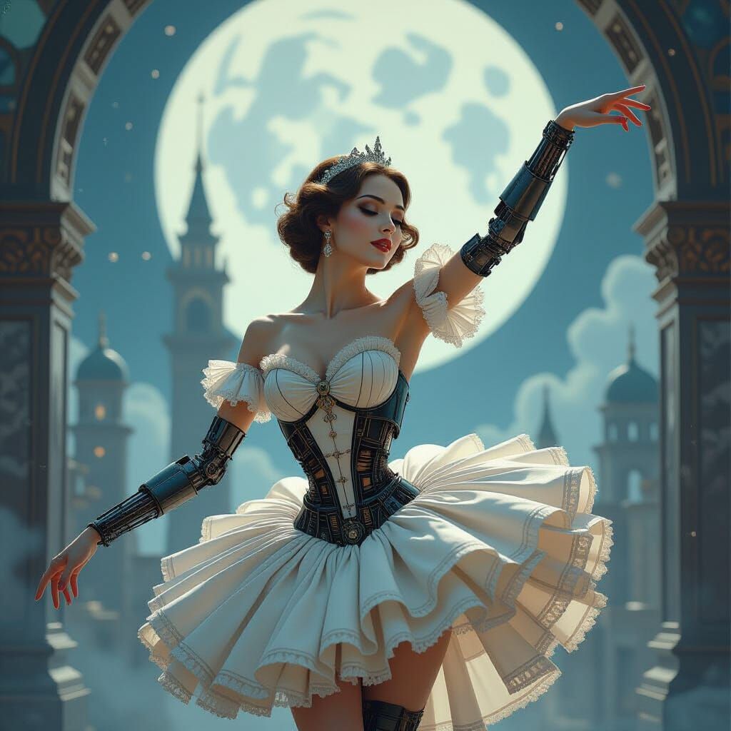 Mechanical Ballerina in Sci-Fi Metropolis, Photorealistic St...