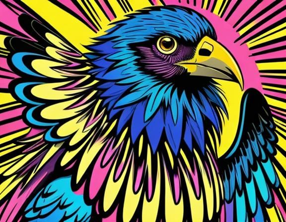 Vibrant Cartoon Bird in Surreal Pop Art Style