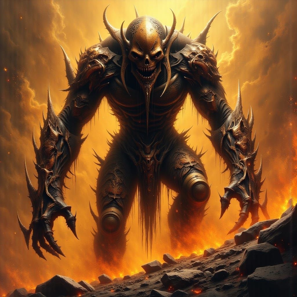 Sci-Fi Creature Beside Crashed Spaceship