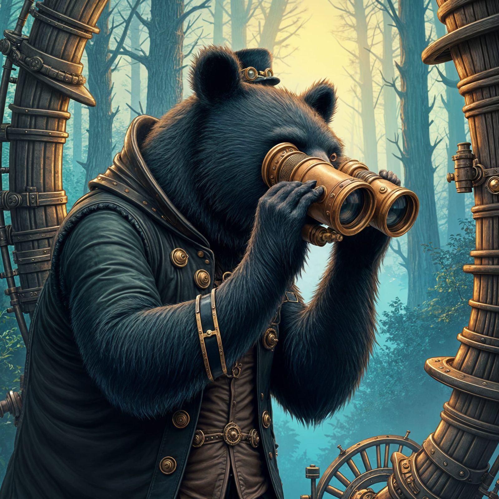 Steampunk Black Bear with Binoculars