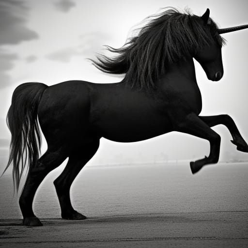 Hyperrealistic Black Unicorn in Sharp Focus