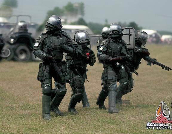 Riot Police Assault Free Festival: Mixed Media Art