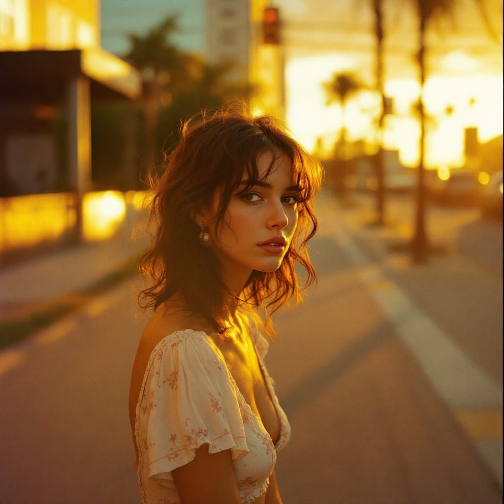 Woman with Golden Hues and Grainy Texture