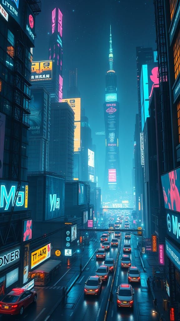 Cyberpunk Metropolis at Night: Holographic Cityscape