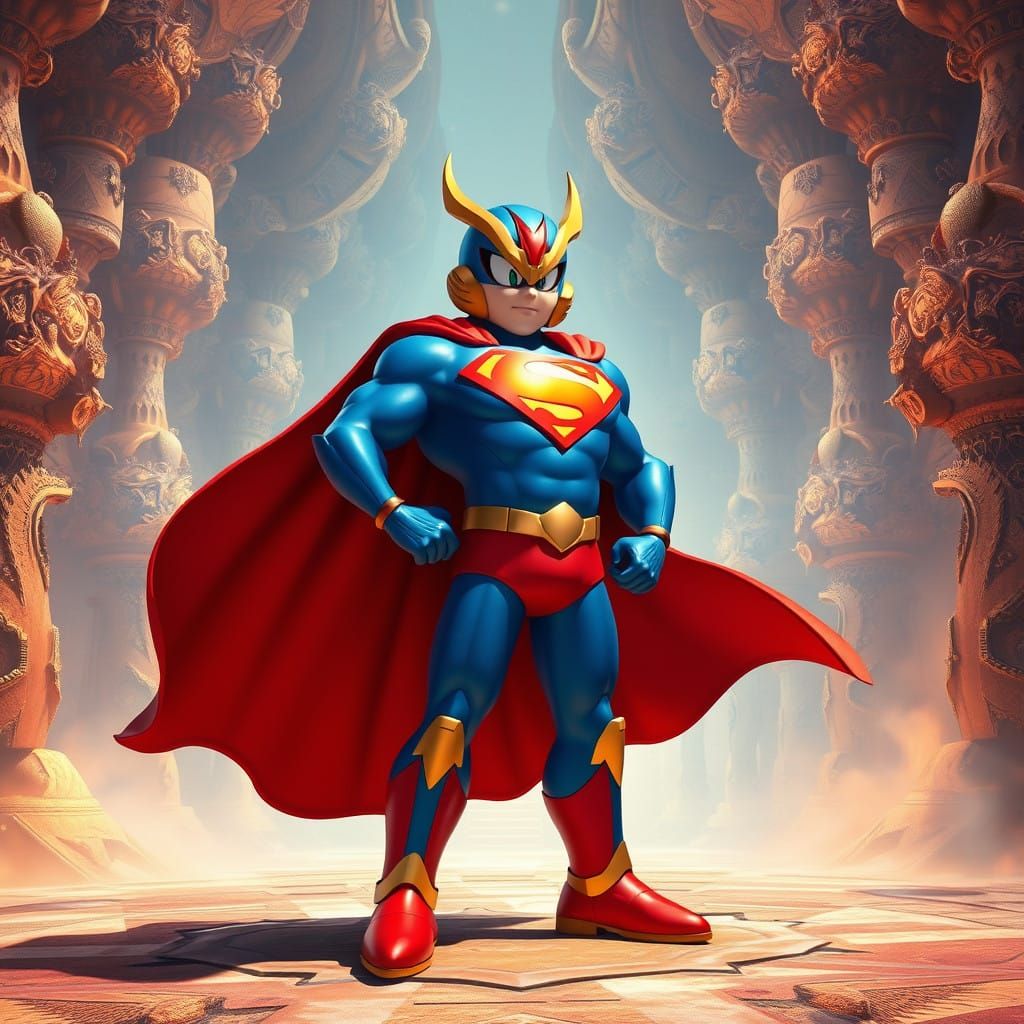 Eggman in a Vibrant Superman-Inspired Costume, Heroically St...