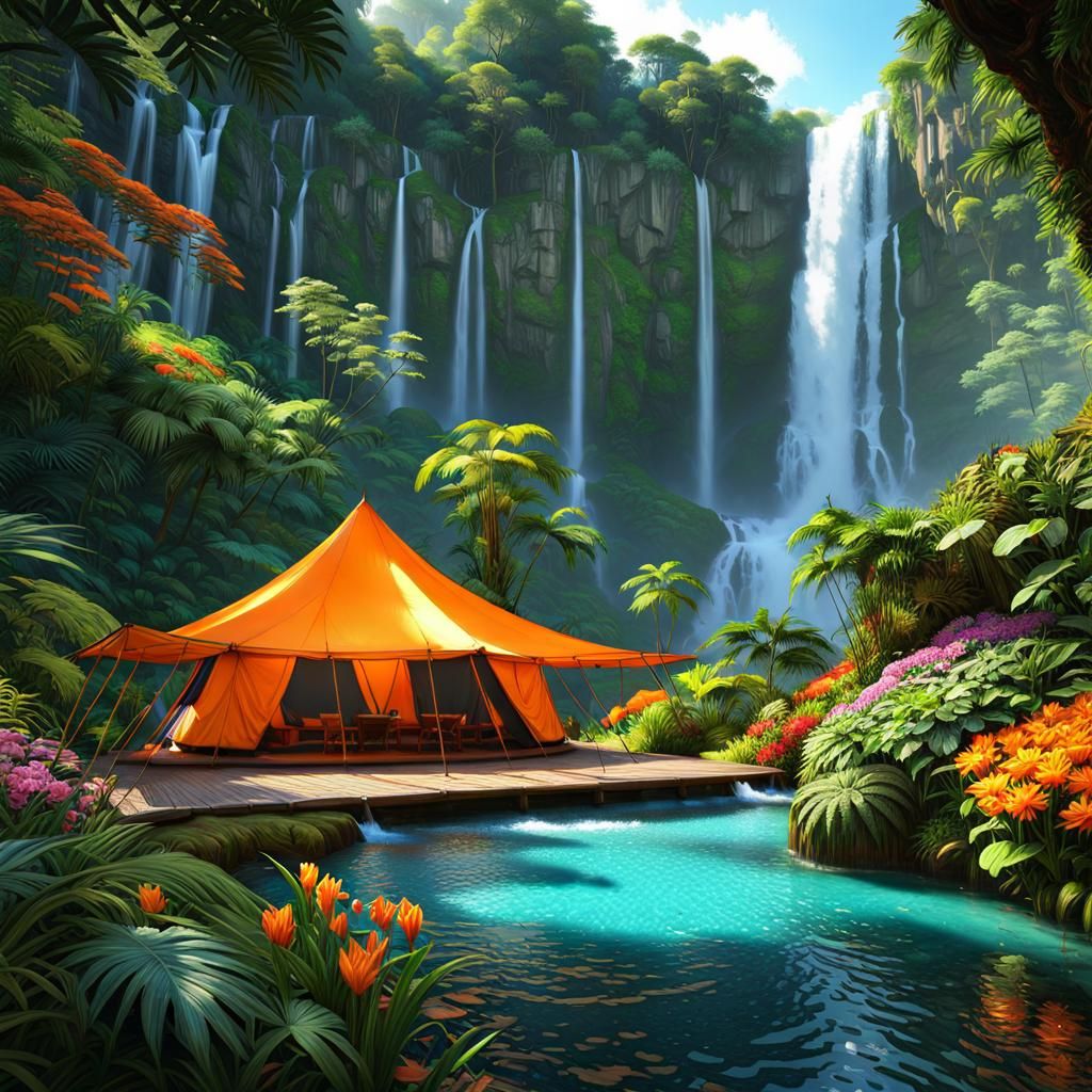 Jungle Waterfall Tourist Tent, Concept Art
