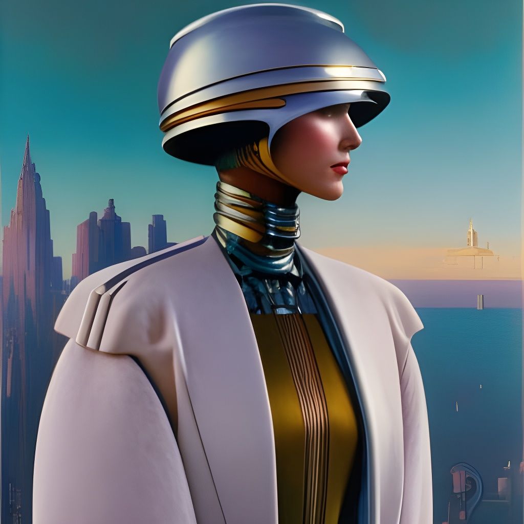 Fashionable Android Robot in Nouveau-Futurism Style