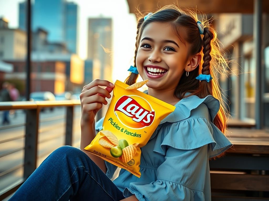 Girl Laughing with Lay's Chips: Commercial Photo