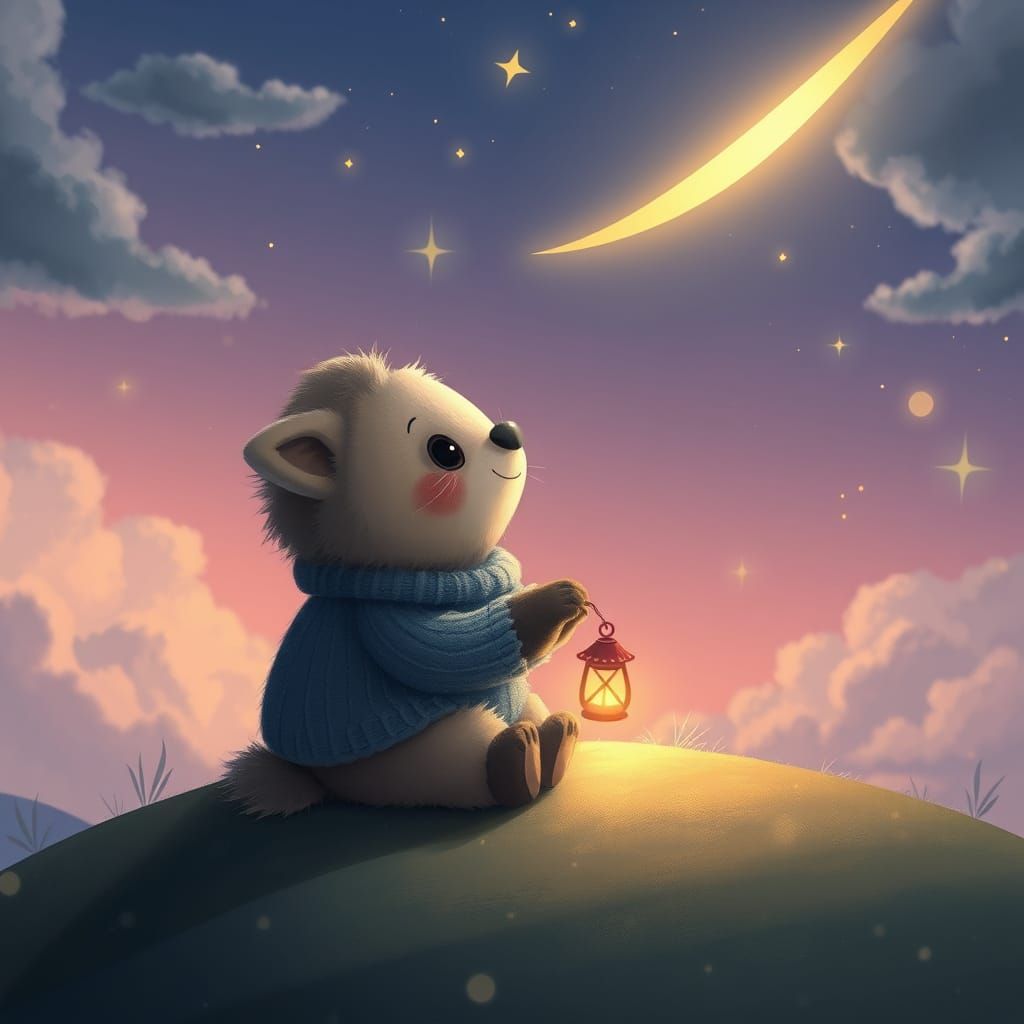 Enchanting Creature Gazing at Shooting Star