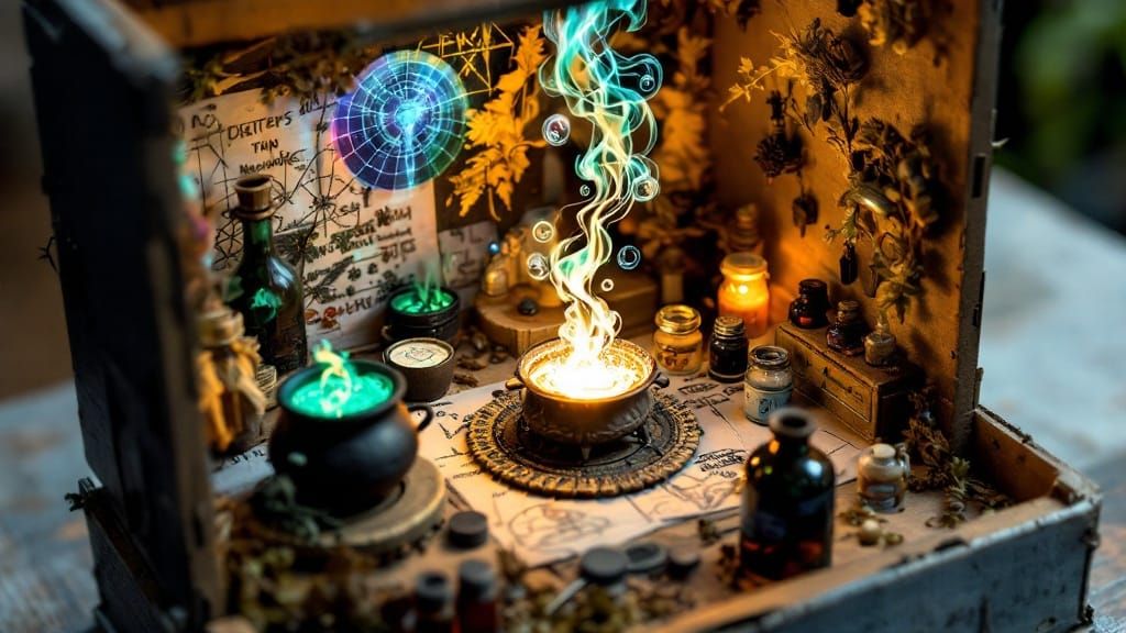 Enchanted Alchemy Lab in a Shoebox Miniature Scene