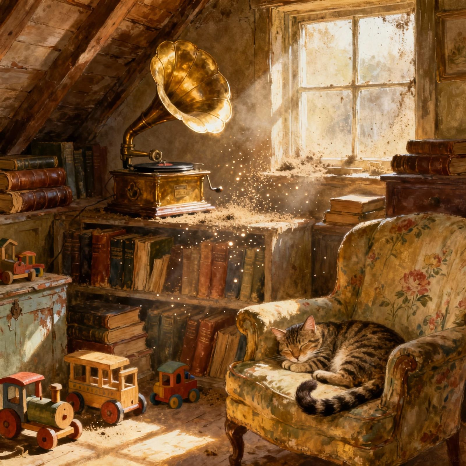 Sun-Drenched Attic Room with Vintage Treasures