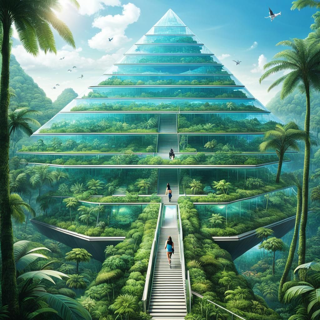 Futuristic Jungle City in Glass Pyramid