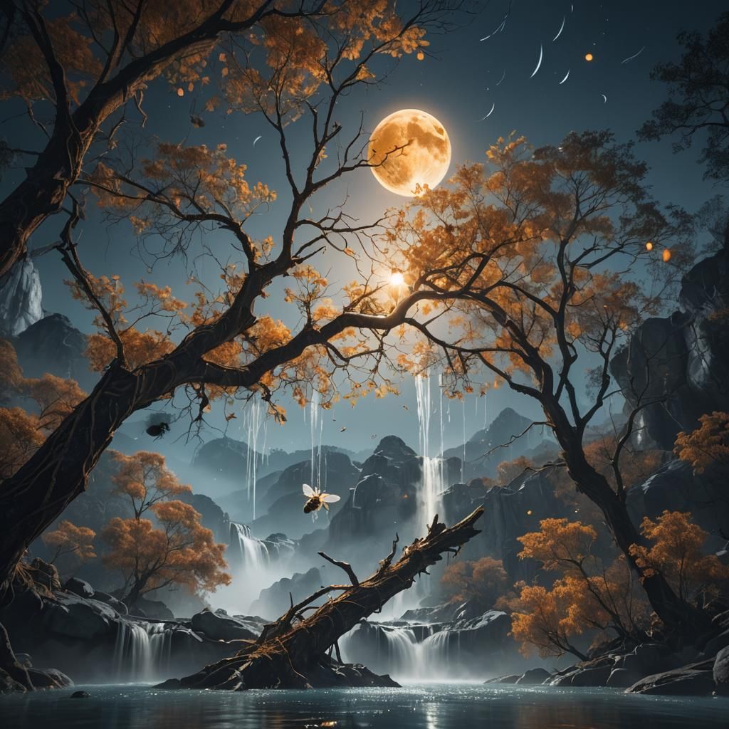 Surreal Bee Forest Double Exposure in Dreamy Digital Art