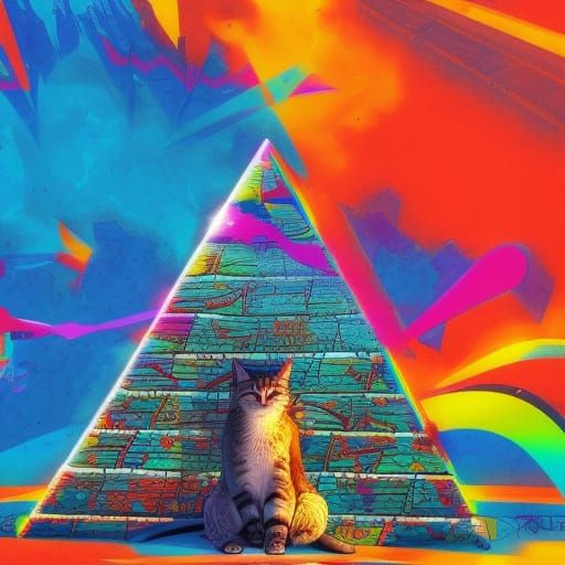 Egyptian Pyramid and Cat in Graffiti Splash Art