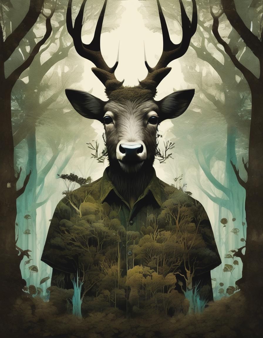 Faun Portrait in Eldritch Forest, Double Exposure