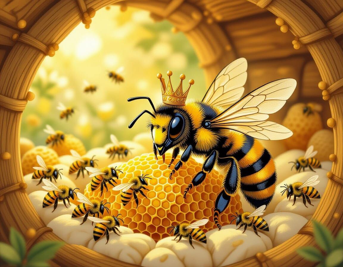 Queen Bee Tucks Bees into Honeycomb Beds in Whimsical Style