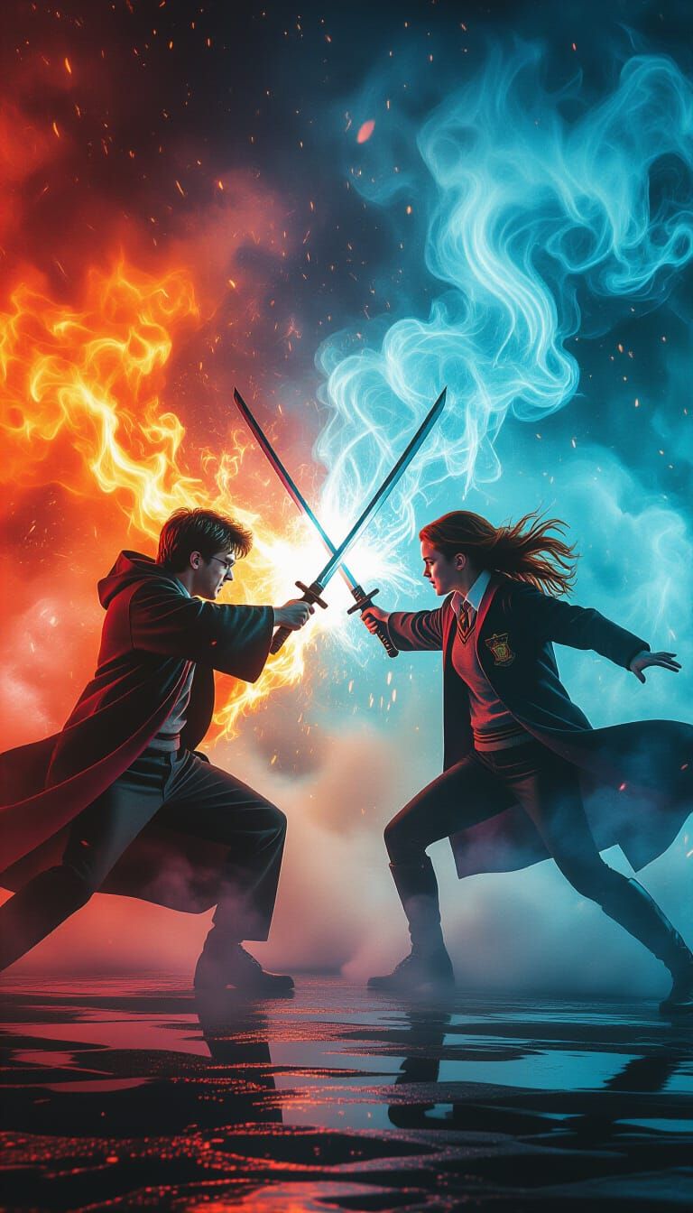 Harry Potter Katana Duel in Cyberpunk Style