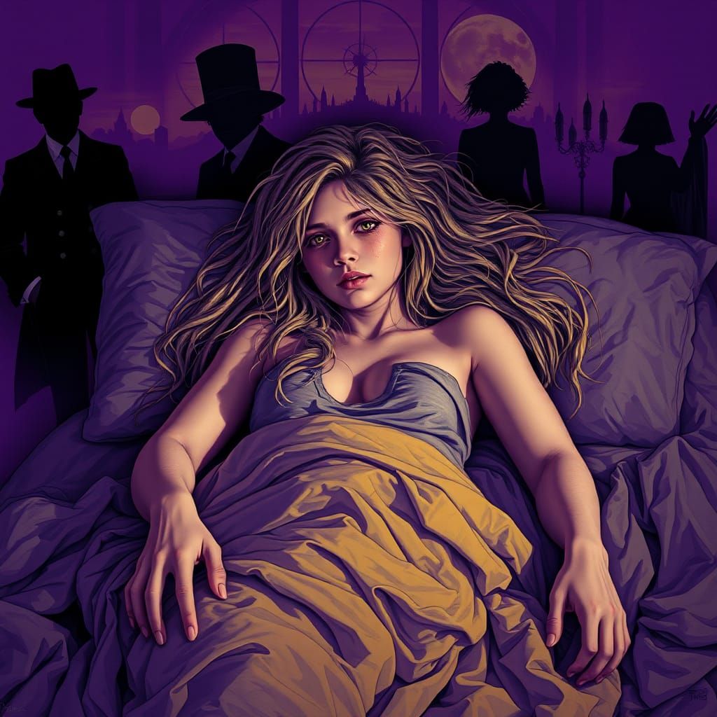 Haunted Slumber: A Dark Fantasy Art Nouveau Composition