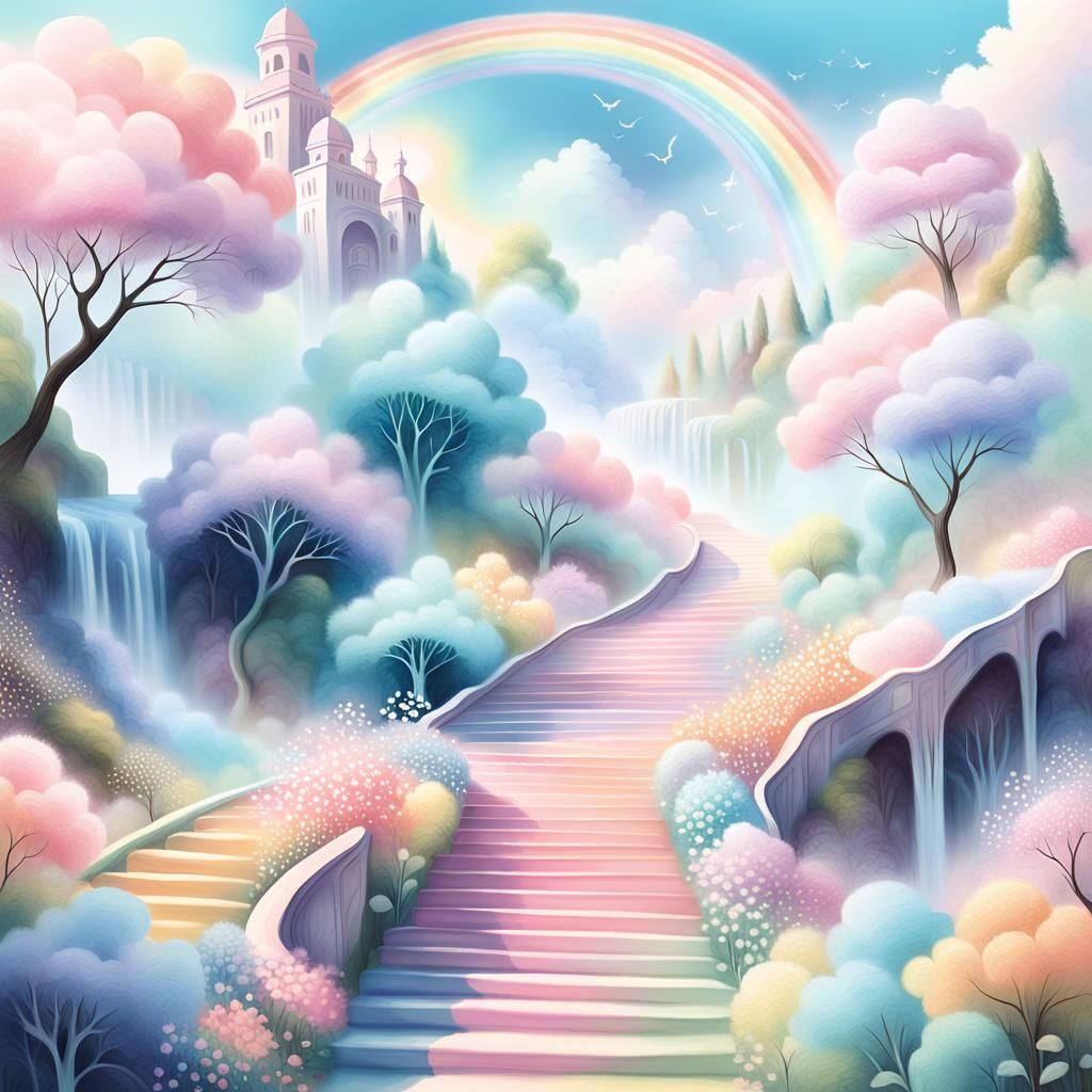 Whimsical Pastel Landscapes with Soft Focus and Delicate Pat...