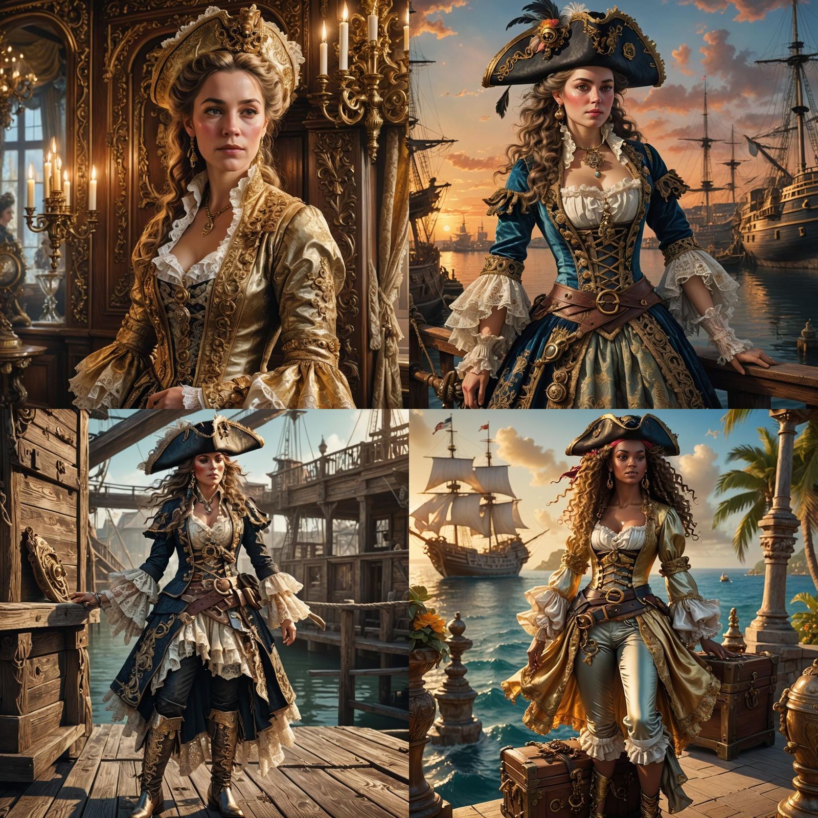 Rococo Pirate Woman in Hyperrealistic Style