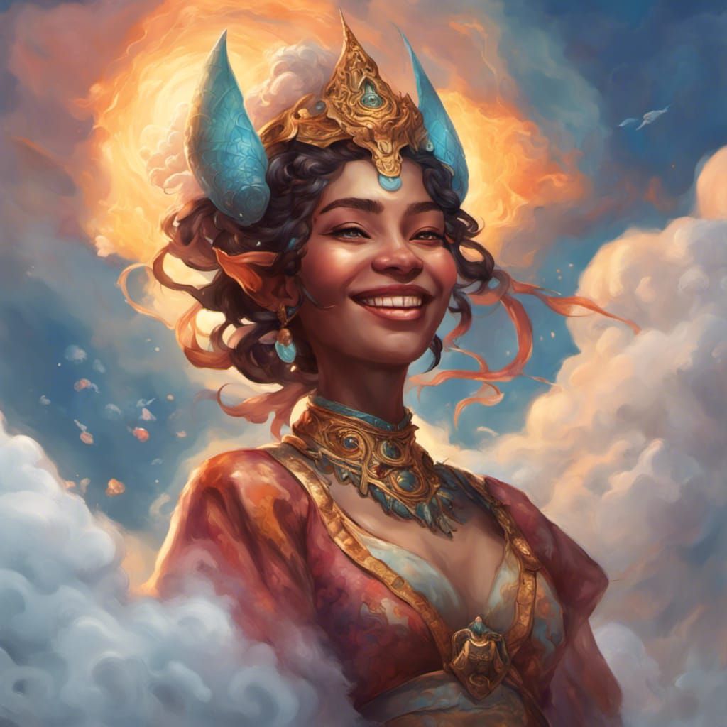 Air Genie on Cloud, Hyperrealistic Splash Art