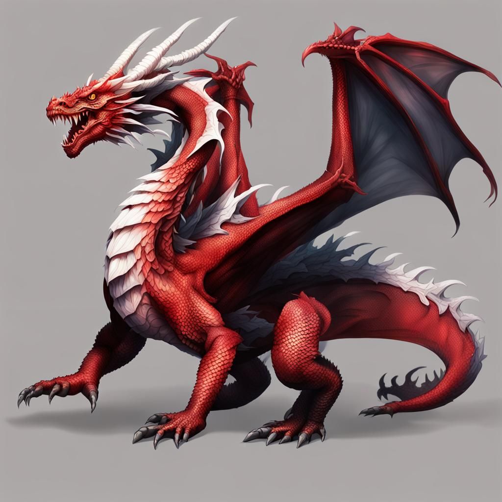 Muscular Red Dragon in Detailed Matte Painting