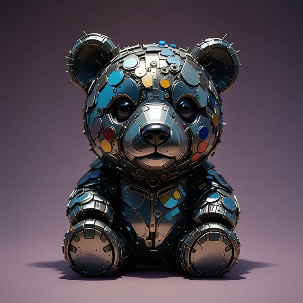 Hyperrealistic Silver Teddy Bear with Glossy Black Eyes
