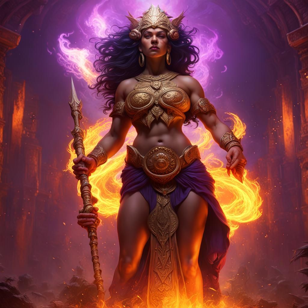 Fiery Samoan Goddess of War: Dark Fantasy Art