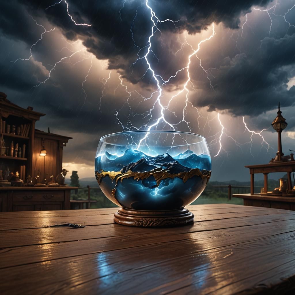 Thunder and Lightning in Glass Bowl, Fantasy Art