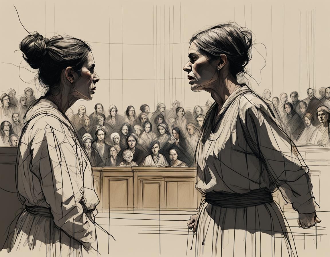 Sicilian Courtroom Drama in Sketch Art Style