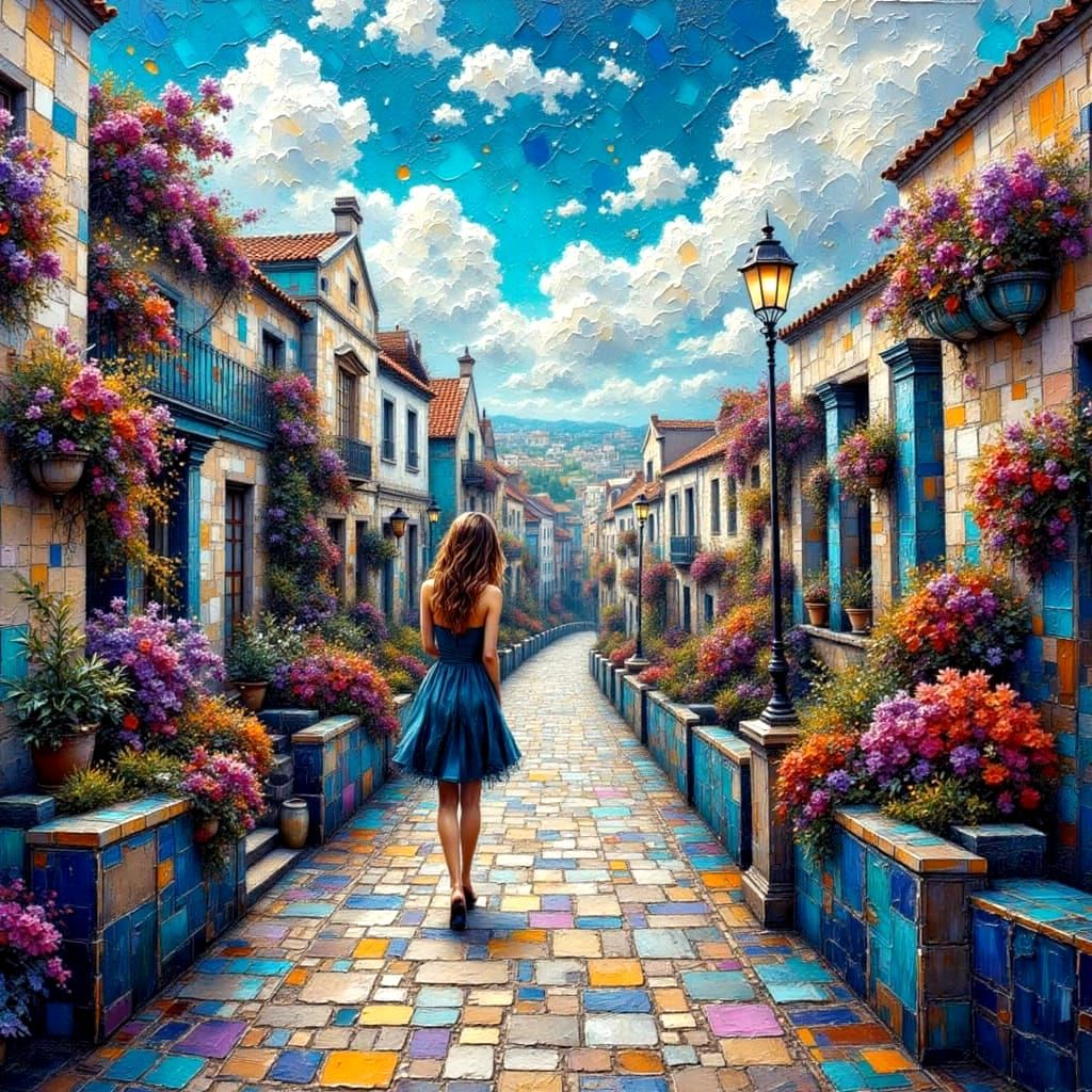 Dreamscape Cityscape: Impasto Oil Painting