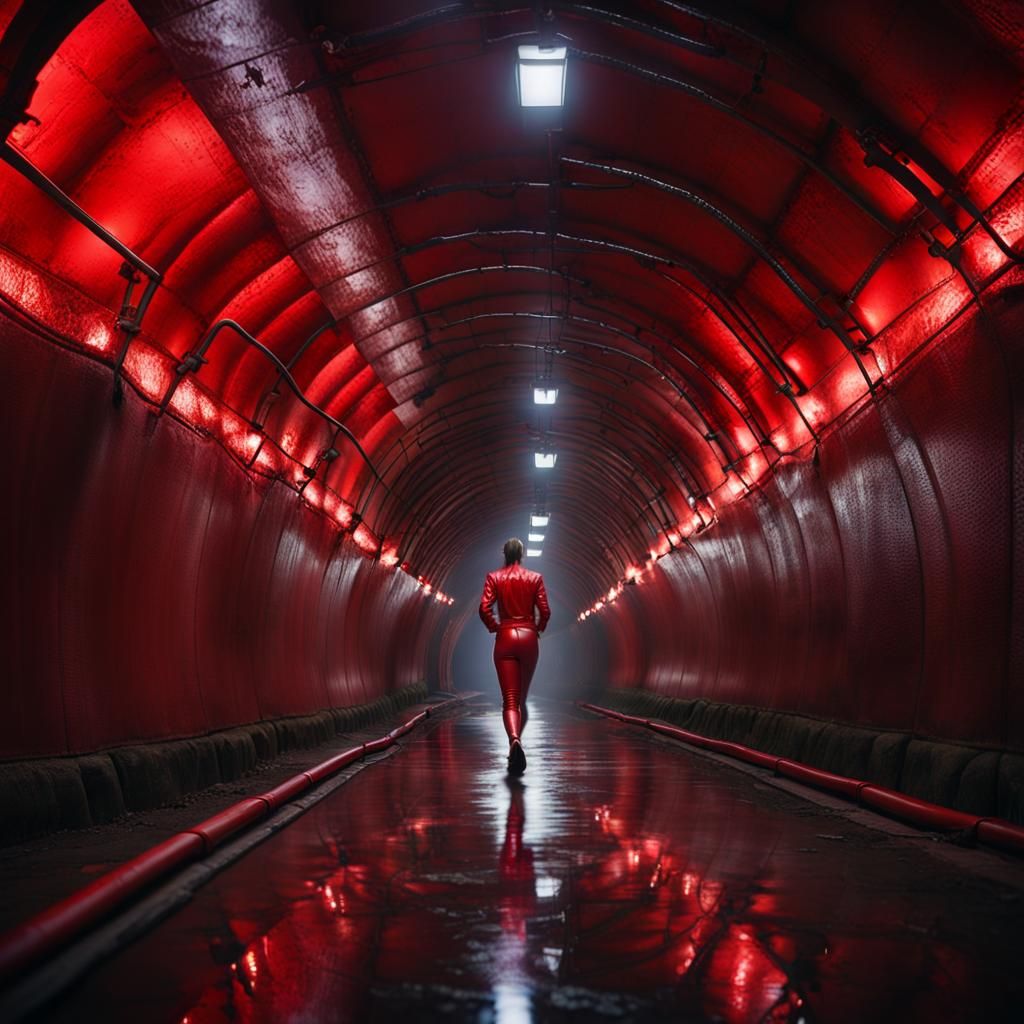 Luminescent Underground Tunnel with Dinosaur Models